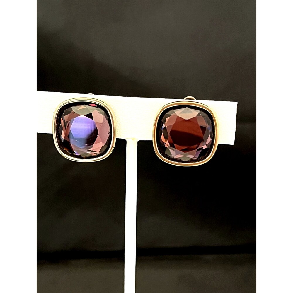 Authentic SWAROVSKI Earrings Gold Tone Large Purple Crystal Vintage 6W